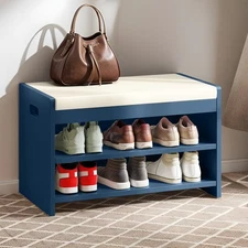 Shoe Cabinet Bench 2-Tier Shelf Entryway Soft Cushion Bench Storage Organizer