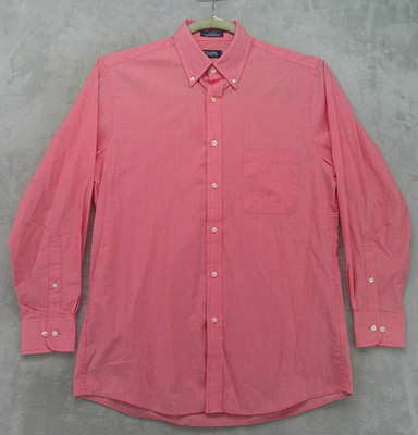 Chaps Shirt Mens 15.5 32/33 Red Micro Check Broadcloth Classic Fit Button Down