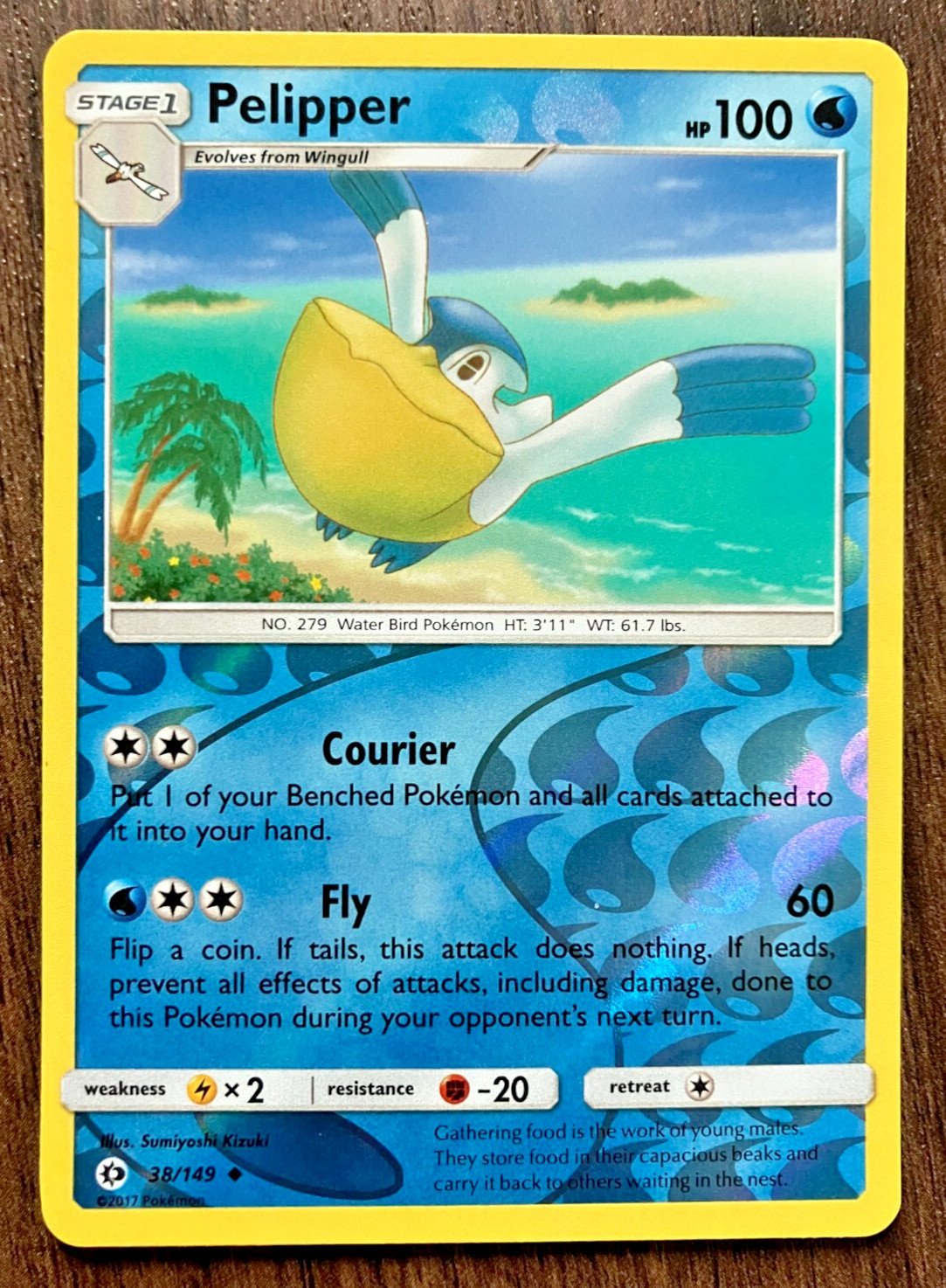 REVERSE HOLO Pelipper 38/149 - 2017 Pokemon Sun & Moon Uncommon Card - CLEAN NM