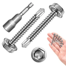 100 PCS #8x1-1/4" Self Tapping Screws for Metal 410 Stainless Hex Head