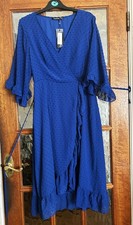 BNWT Ladies BOOHOO Deep COBALT BLUE Soft DOBBY CHIFFON WIDE SLEEVE Midi Dress 16