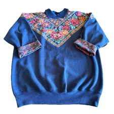 VTG Eltee Ltd Floral Sweatshirt Grandmacore Blue Made In Oregon 90s Large