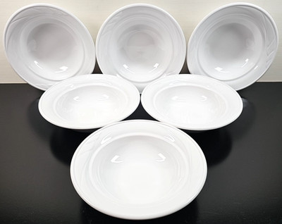 6 Corning Luzanne Rim Soup Bowls Set Vintage Corelle White Emboss Dish Retro Lot