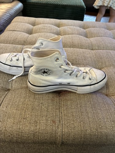 Converse Chuck Taylor All Star White Canvas High Top Lace-Up Sneakers Rubber