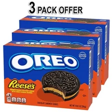 OREO REESE'S Peanut Buttery Creme Chocolate Sandwich Cookies 10.81 oz (3 PACK)