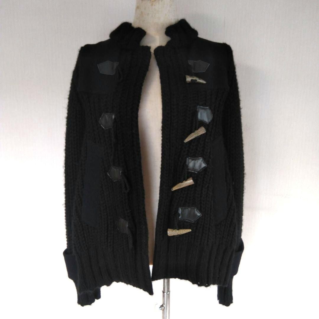 Sacai Knit Duffle Coat Women Sweater Cardigan Navy Back Tuck Shoulder35.5cm View 3