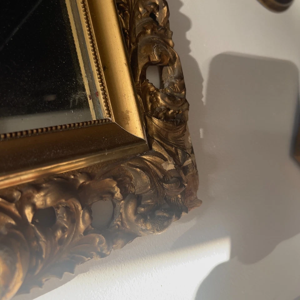 Antique Victorian Gold Gilt Ornate Wood Mirror 26" x 22" Rococo Baroque Elegant - Image 3 of 4