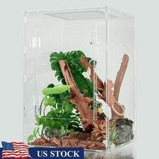 Clear Acrylic Reptile Enclosure W/ Ventilated Mesh Top  Secure Front Door New