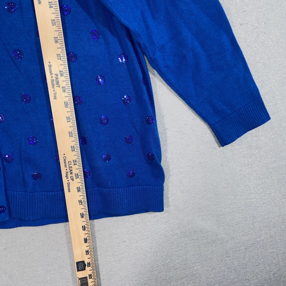 Quacker Factory Womens Cardigan Sweater 2X Blue Sequin Embellished Button Up - Image 4 of 4