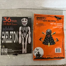 Blow up Bloody Mouth Skeleton Inflatable Halloween 3 ft & 3D Hologram Witch New