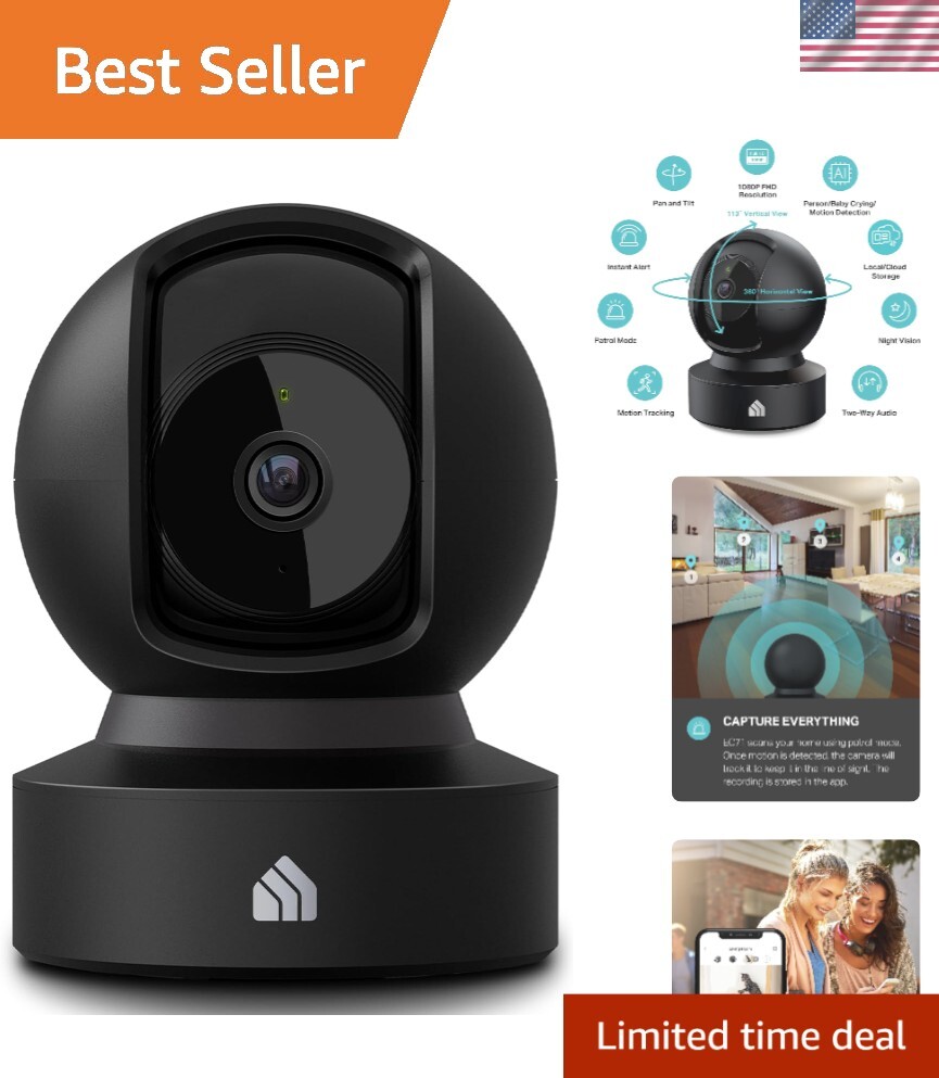 360° Indoor Security Camera | 1080p HD Dog & Baby Monitor w/Night Vision
