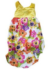 Girls Yellow Pink Flower Print Hi Lo Tie Back Layered Summer Tank Strap Dress