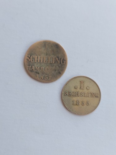 1 Sechsling Hamburg 1855 und 1 Schilling Hamburg 1851 - Bild 2 von 3