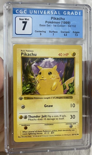 Pokemon Pikachu 58/102 - Base Set 1st Edition Shadowless - CGC 7 NM Yellow Cheek