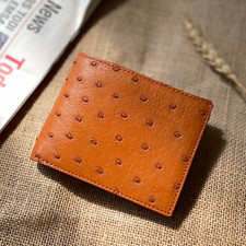 Tan Ostrich Skin Leather Wallet Mens Bifold Wallet Christmas Gift For Him
