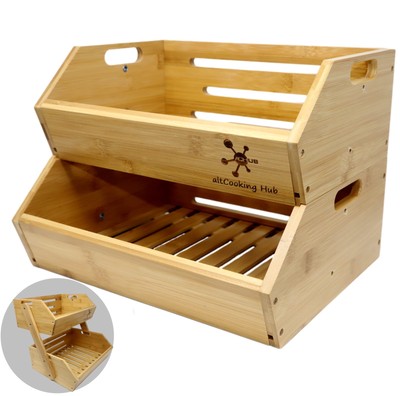 Bamboo Storage Bin Multipurpose Open Front Stacking Bins For Kitchen & Pantry Co
