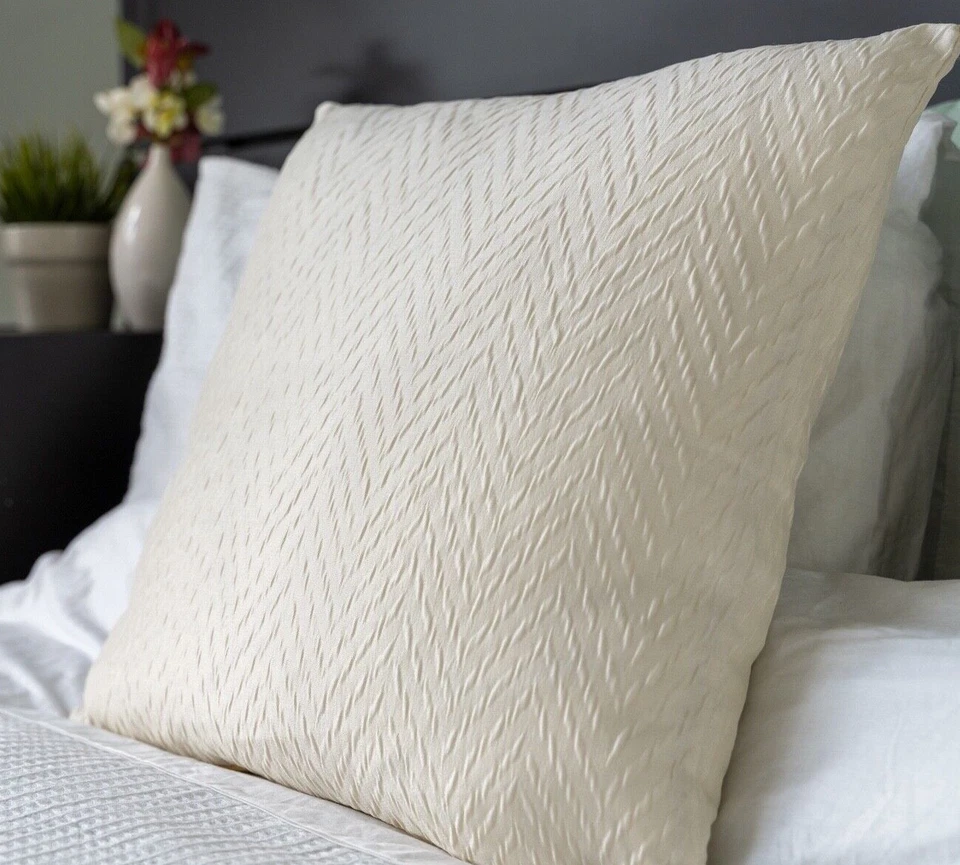 Cushion Covers Set of 4 - Cream - Herringbone Embossed Fabric Upholstery 18x18" - Image 4 of 4