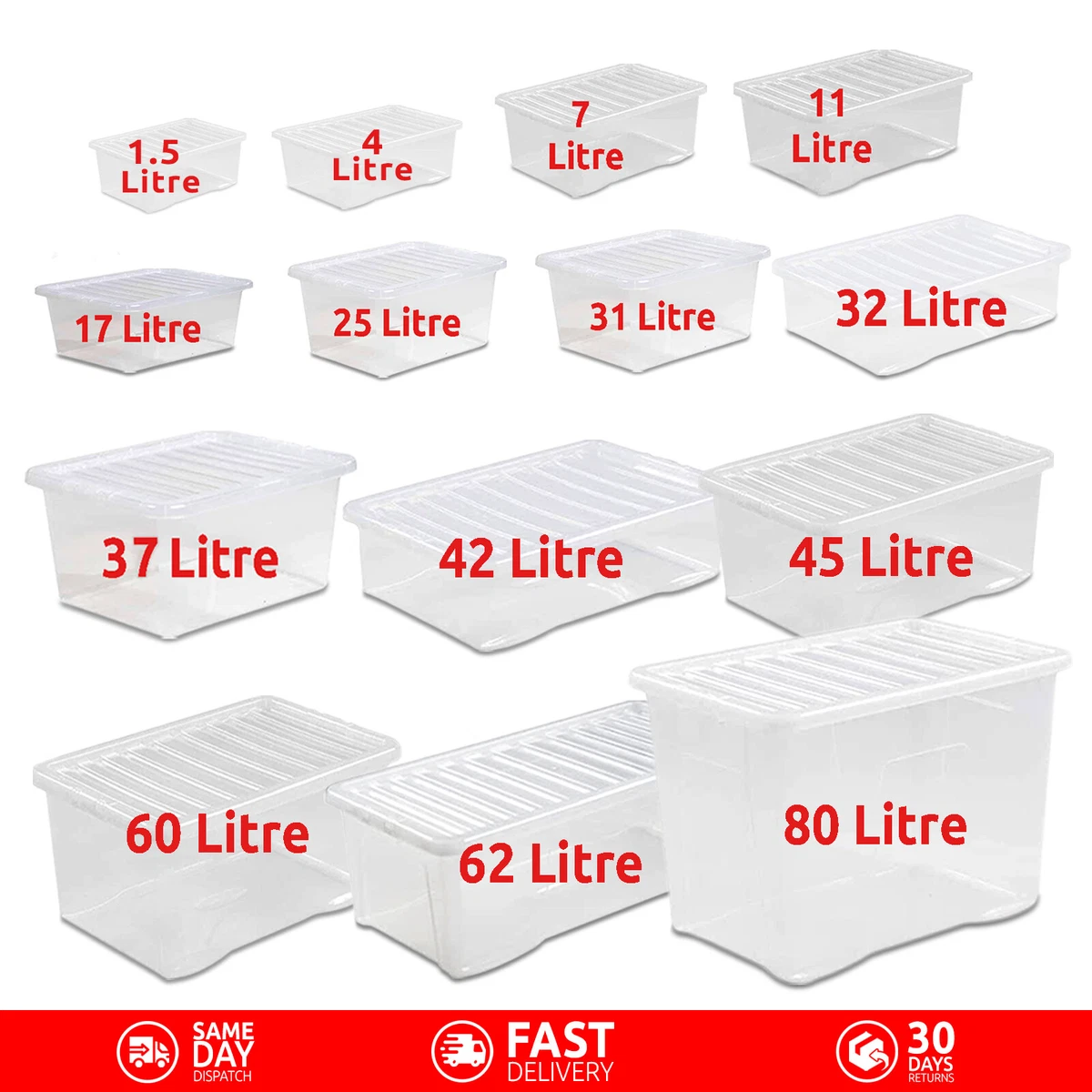 Clear Plastic Storage Box Stackable Boxes with Lids Underbed Office Home  Kitchen eBay