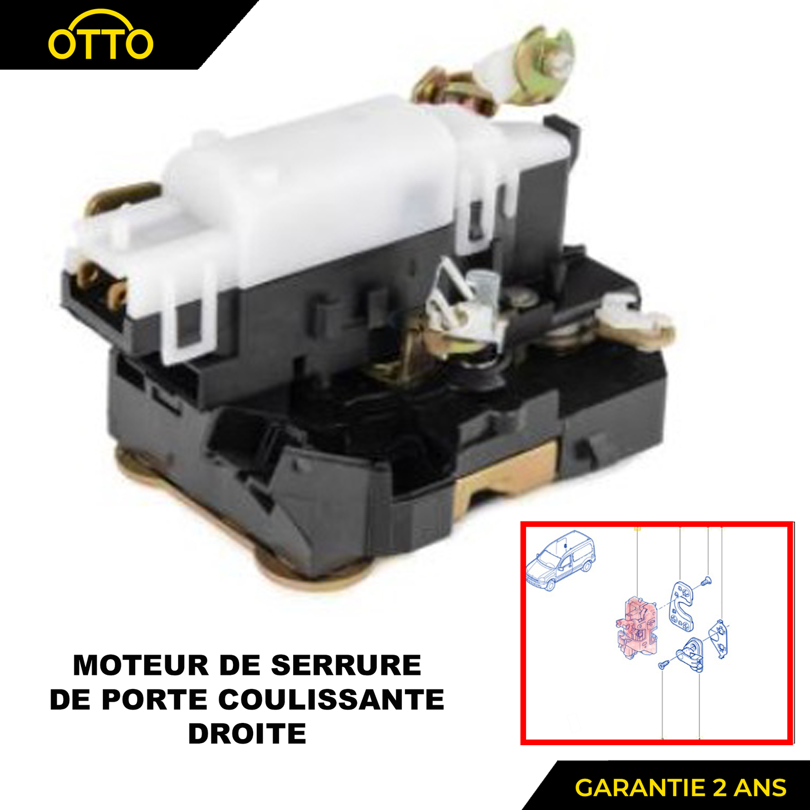 Serrure fermeture centralisée porte latérale droite Kangoo à loquet renforcé