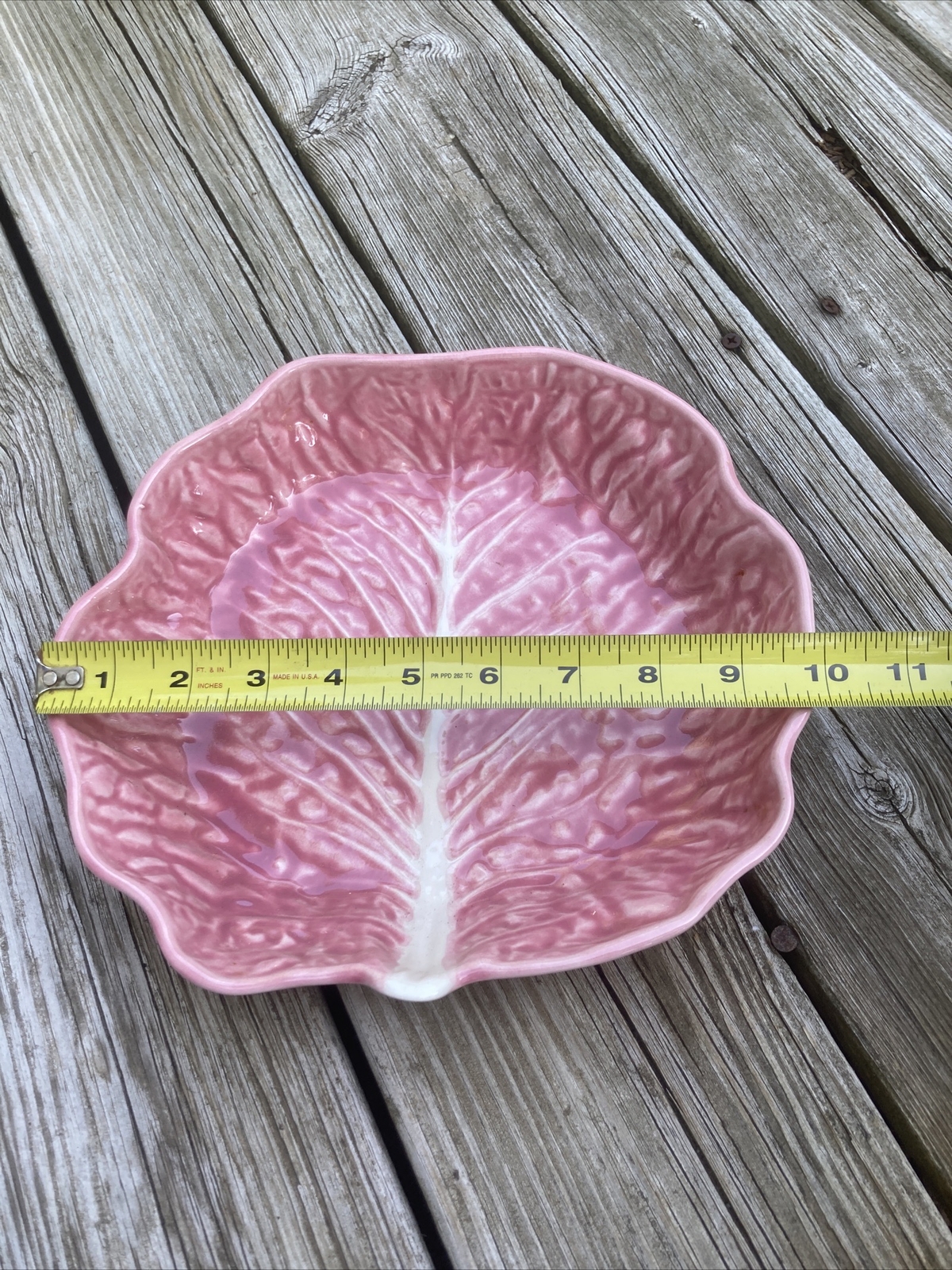 Secla Portugal Majolica Large PINK Cabbage Leaf Serving Bowl 10