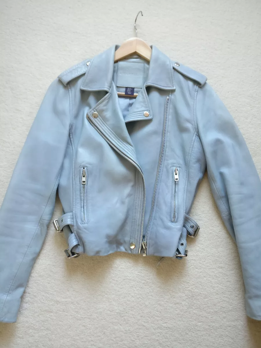 AMARYLLIS Genuine Soft Leather Moto Jacket Light Blue Sz XS