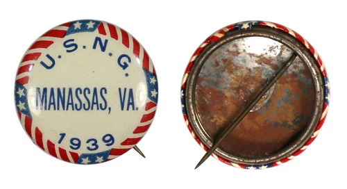 1939 U.S.N.G. MANASSAS, VA • Virginia National Guard Vintage Celluloid Pinback