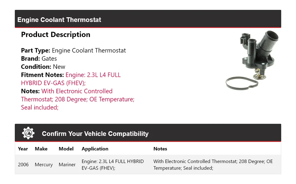 For 2006 Mercury Mariner Engine Coolant Thermostat Gates - Image 2 of 4