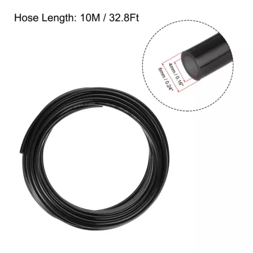 Pneumatic 6mm OD PU Air Hose Tubing Kit 10 Meters Black with 14 Pcs Fittings - Picture 5 of 7