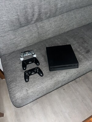 Sony PlayStation 4 Slim Console - Black THREE REMOTES INCLUDED with chords