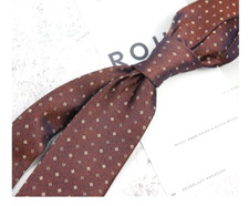 New Classic Polka Dot Brown White JACQUARD WOVEN 100 Silk Men's Necktie Tie