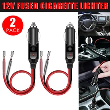 2Pcs 12-24V Fused Male Car Cigarette Lighter Adapter Socket Plug Connector Cable