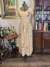 Vintage 80s 2 of Us Tan Floral Button Up Summer Dress with Tie