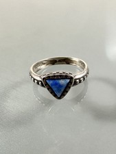 Vintage 925 Sterling Silver Triangle Denim Lapis Lazuli Textured Ring Size 8.75