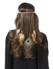 Native American Feather Headband Peacock Tan Halloween Adult Costume Accessory