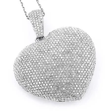 Ladies Large 14K Gold Diamond Heart Pendant 5.35ct