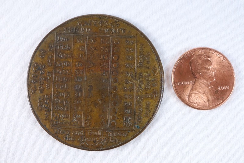 NobleSpirit (RJ) FABULOUS 1743 Brass Calendar ALMANAC Medal Desirable XF/AU
