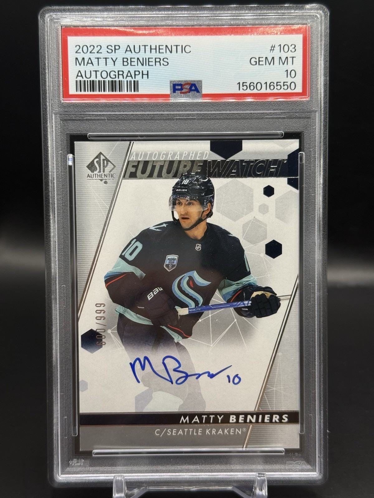 2022-23 SP Authentic Matty Beniers Future Watch Auto /999 PSA 10 FWA RC #103