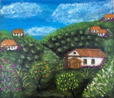 КАРТИНА ПЕЙЗАЖ ІТАЛІЯ КВІТИ ОРИГІНАЛ ЕКСКЛЮЗИВ АКРИЛ 7Х8 ДЮЙМІВ РУЧНА РОБОТА