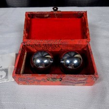 Vintage Chinese Baoding Balls Chrome Stress Relief Hand Exercise Set with Box