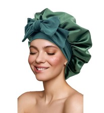 Satin Silk Hair Bonnet for Sleeping - Large Bonnets 18 Years, Hunter Green