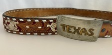 Vintage Tooled Floral Leather Belt With Texas Belt Buckle 40 Inch Steve