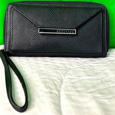 Kenneth Cole Large Black Faux  Leather Zip Around Wallet Wristlet NWOT  Video