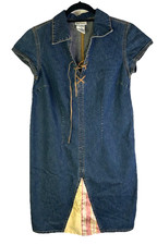 Vintage Y2K Dress Womens 10 Denim Jean Lace Up Patchwork Grunge
