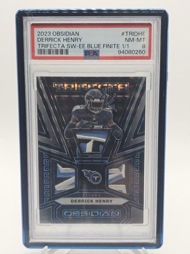 DERRICK HENRY 2023 OBSIDIAN TRIFECTA BLUE FINITE PATCH 1/1 PSA 8 Q7629