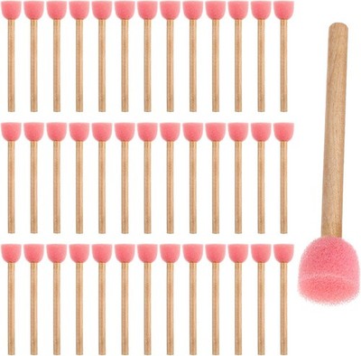 40 Pack Round Sponge Foam Brush 0.6'' Paint Wooden Handle Pink 