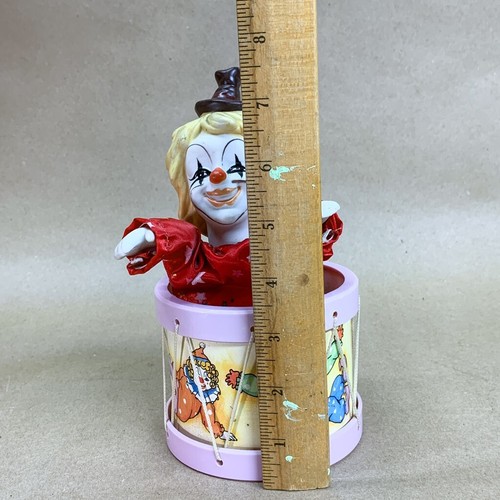 Wind Up Moving Clown Music Box Vintage Porcelain Dancing Clown in Drum Works - Picture 14 of 14