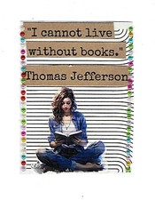 ACEO Art Trading Card ATC Original Collage Reading Books Thomas Jefferson Quote