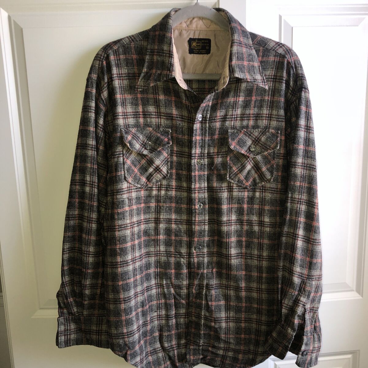 Vtg 70s Kmart Flannel Shirt Mens XL Plaid Wool Blend Made In Vtg 70s Kmart Flannel Shirt Mens XL Plaid Wool Blend Made In
