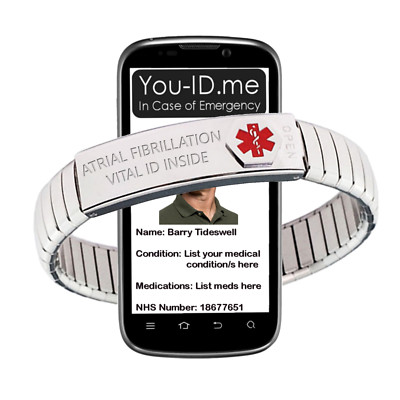 Atrial Fibrillation Alert Bracelet Expanding SOS ICE Emergency Medic ID  Band UK