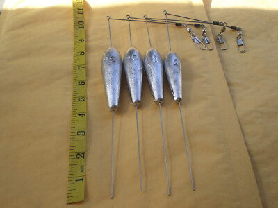 4 PCS. BOTTOM BOUNCER SINKER 12, 10, 8, 6 OZ. S.S. WIRE 051X11''LEG X 4''ARM 1ea.
